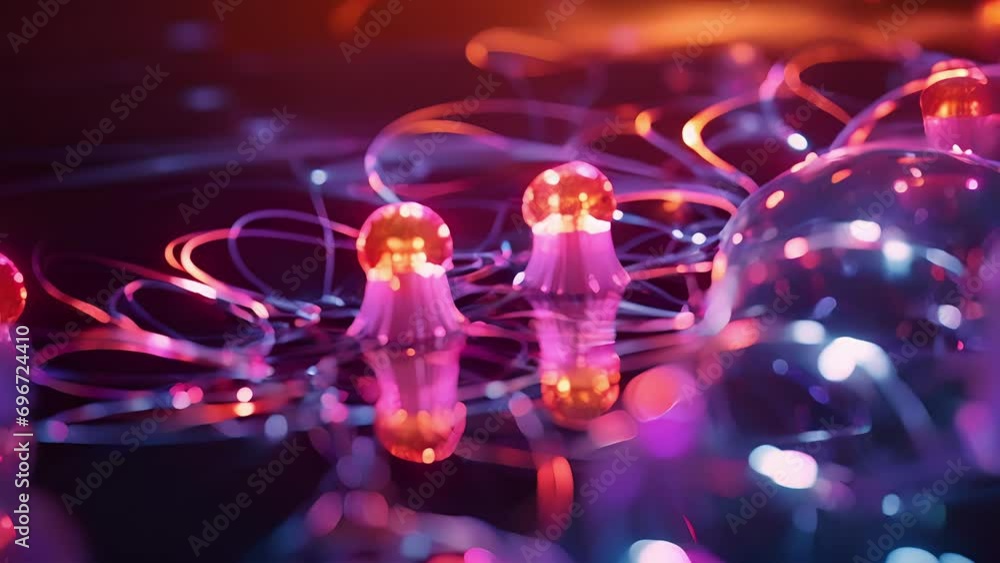 Poster a fascinating closeup of two atoms tunneling through a barrier, as captured by a quantum tunneling m
