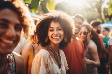 group of friends enjoying summer party, An image of a diverse group of friends at a summer music festival, AI Generated