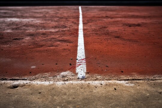 Baseball court with white line on the cement floor, vintage tone, Baseball on the Infield Chalk Line, AI Generated