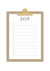 手書きの2024の文字入りのチェックリストとバインダーのおしゃれな素材 - 2024年の目標･計画 - obrazy, fototapety, plakaty