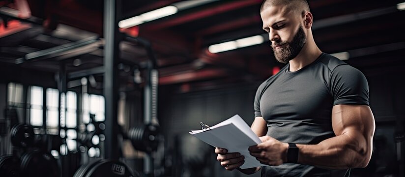 Female coach with clipboard creating athlete's exercise schedule. Fitness trainer organizing sports class, promoting wellness, teamwork, and data collection.
