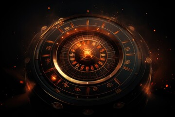 Futuristic speedometer on a dark background. 3d rendering, Beautiful roulette on a dark background with a place for a logo or inscription, AI Generated