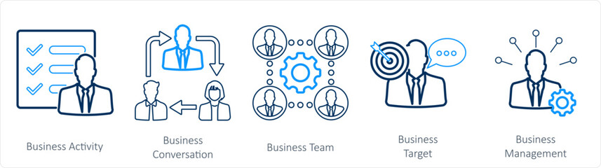 A set of 5 mix icons as business activity, business conversation, business team