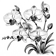 Orchids, Flower Line Sketch,