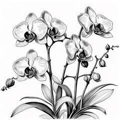 Orchids, Flower Line Sketch,