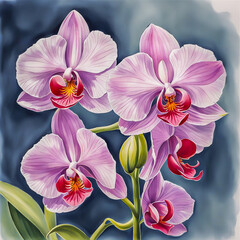 Orchids, Flower in watercolor painting style.	