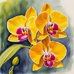 Orchids, Flower in watercolor painting style.	