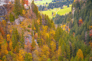 Beautiful view of Neuschwanstein castle in the fall season, Germany. - 696727419