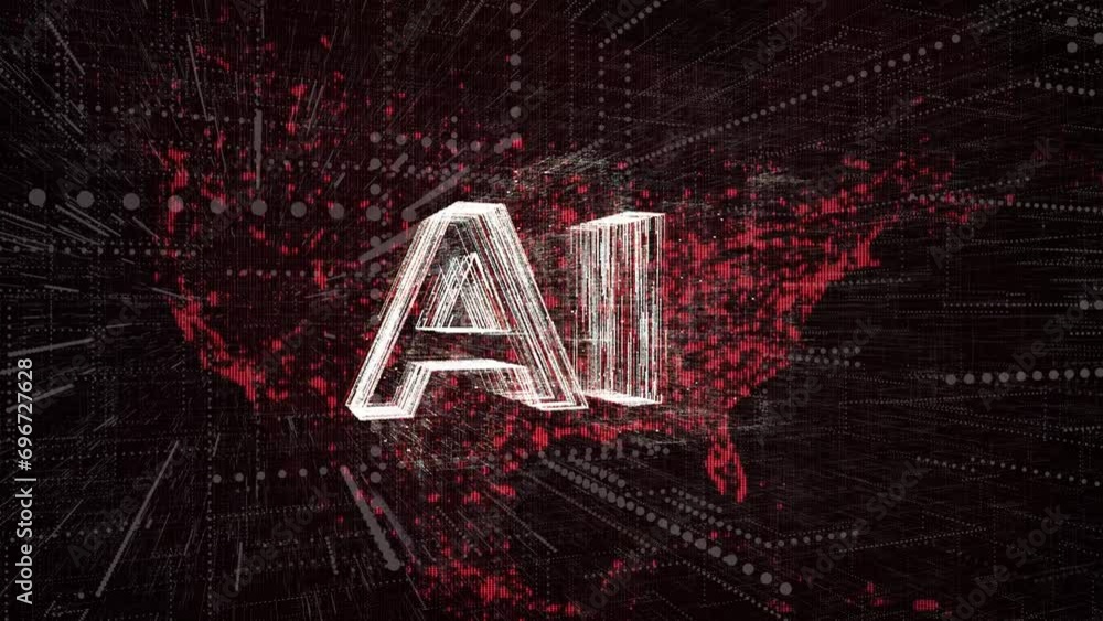 Poster animation of ai text over the red map of the usa. - graphics