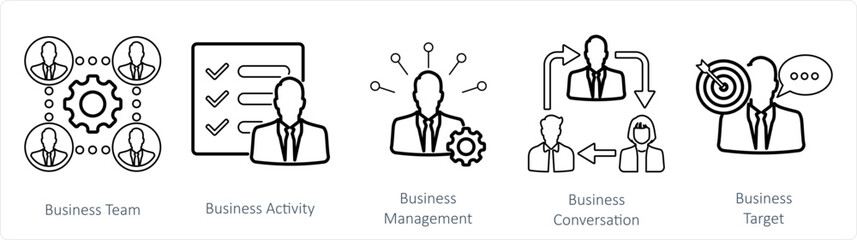 A set of 5 mix icons as business team, business activity, business management