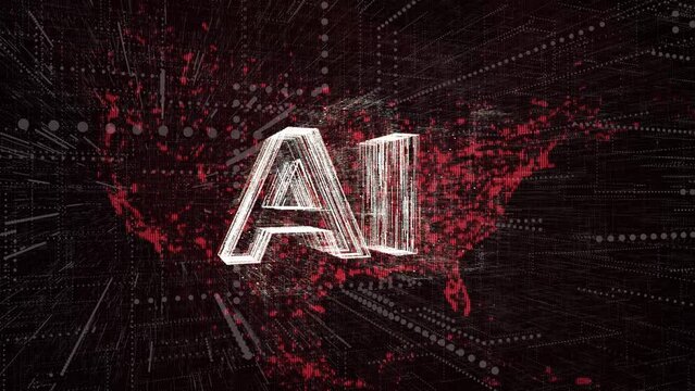 Animation Of AI Text Over The Red Map Of the USA. - graphics