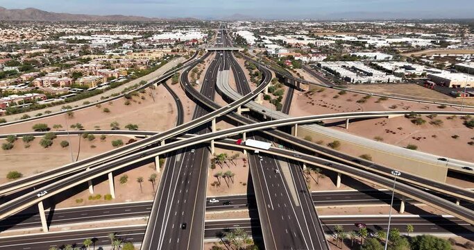 Aerial View of Highway Interchange in Phoenix, Arizona,  AZ Loop 202 and 101