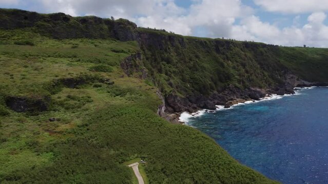 Orbit shot of a coastline at Tinian, Northern Mariana Islands