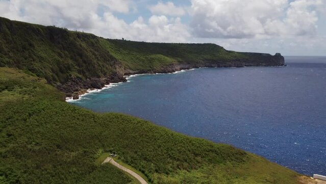 Drone shot of coastline of Tinian island