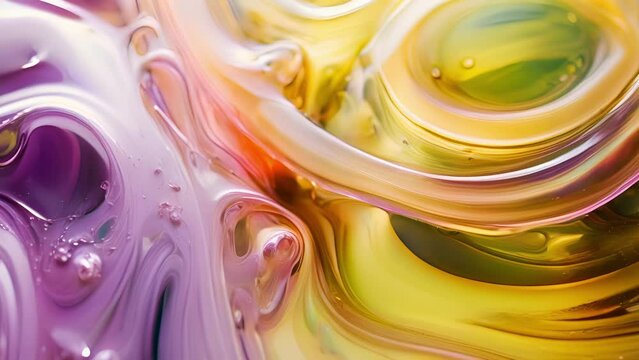 Hues of green and purple swirl together in a closeup of a scoby symbiotic culture of bacteria and yeast used to ferment kombucha.