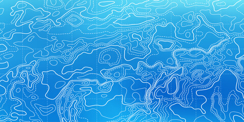 Ocean bottom topographic line map curvy wave isolines vector illustration.