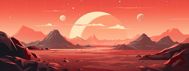 Poster Mars landscape with mountain and rock land desert surface © Александр Alexander