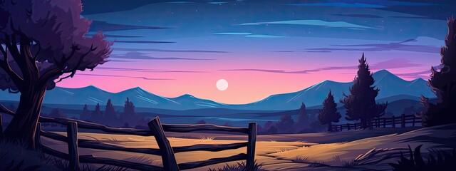 Western country landscape at night. wooden fence - Powered by Adobe
