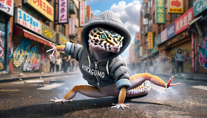 ブレイクダンスを踊るレオパ