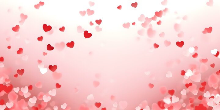 Valentines Day Card. Heart Confetti Falling Over Pink Background for Greeting Cards, Wedding Invitation.