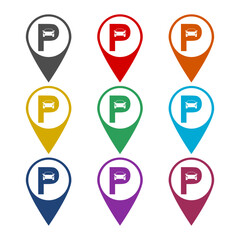 Car parking map  icon isolated on white background. Set icons colorful