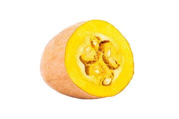 Pumpkin, part of an orange pumpkin cut in half. Transparent background. PNG.