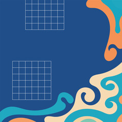 Abstract square background with swirly curves texture ornaments.