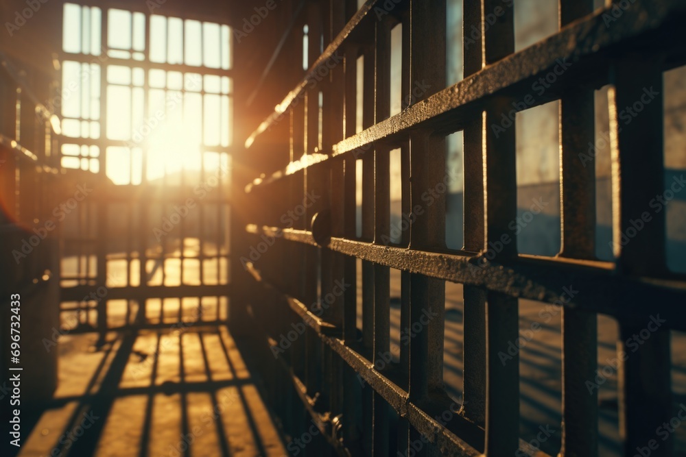 Poster a jail cell with sunlight streaming through the window. can be used to depict hope or contrast betwe