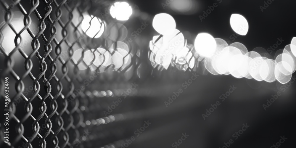 Poster a black and white photo of a chain link fence. suitable for various uses