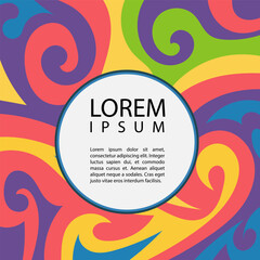 Abstract square background with swirly curves texture ornaments with circular copy space.