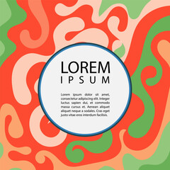 Abstract square background with swirly curves texture ornaments with circular copy space.