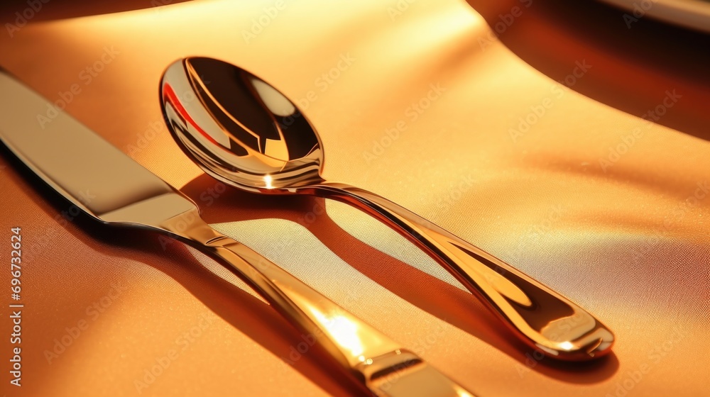 Aufkleber A simple and elegant table setting with a spoon and fork. Perfect for showcasing dining experiences or restaurant themes