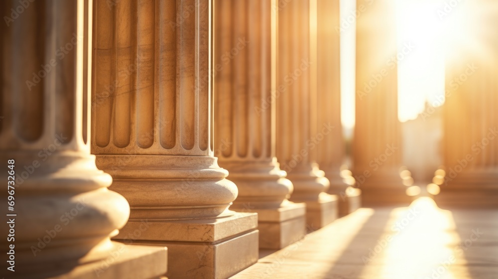 Poster A beautiful sunset behind a row of pillars. Perfect for adding a touch of elegance to any project