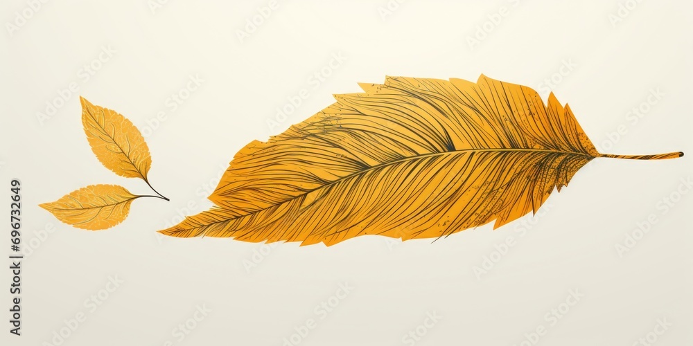 Poster A simple drawing of a yellow leaf with a branch. This versatile image can be used in various projects and designs
