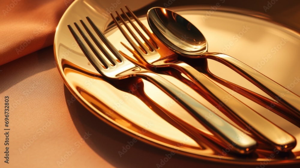 Aufkleber A simple and practical image of a plate with a fork, knife, and spoon. Ideal for illustrating table settings and dining experiences