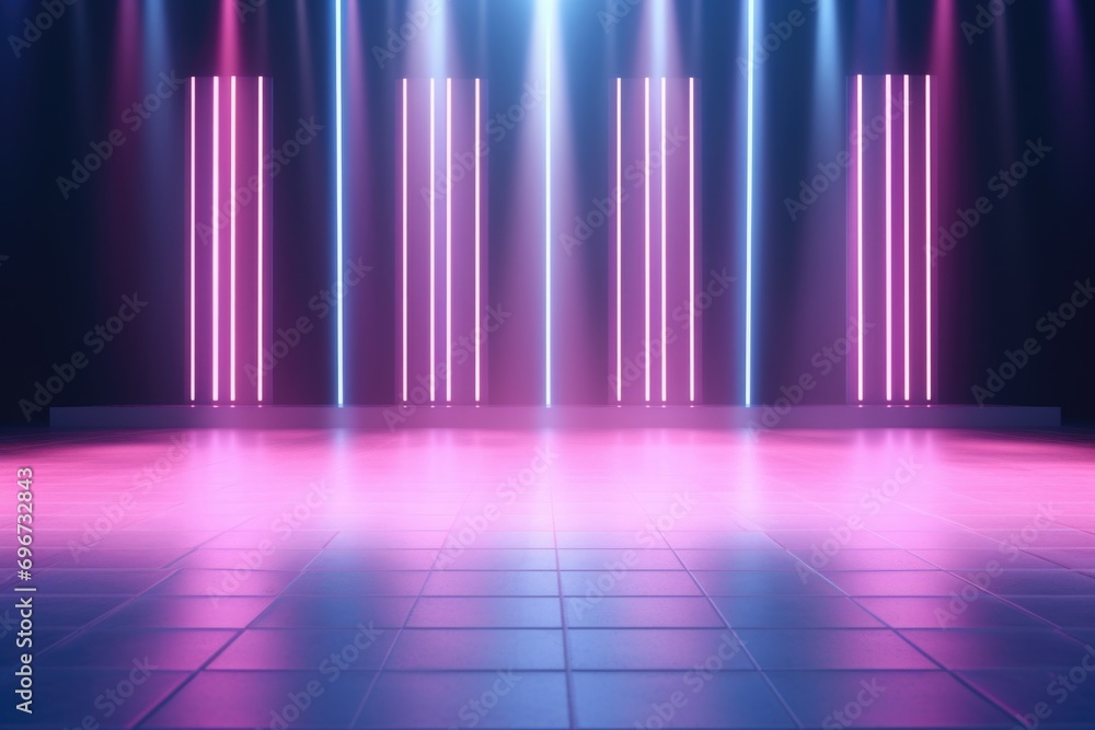 Aufkleber a room illuminated by neon lights with a tiled floor. ideal for various applications