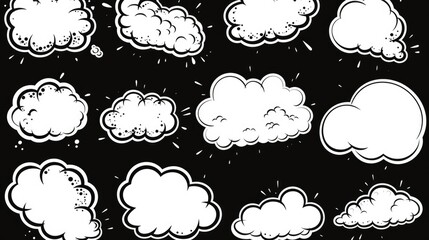 A collection of cartoon speech bubbles on a black background. Perfect for adding fun and expressive...