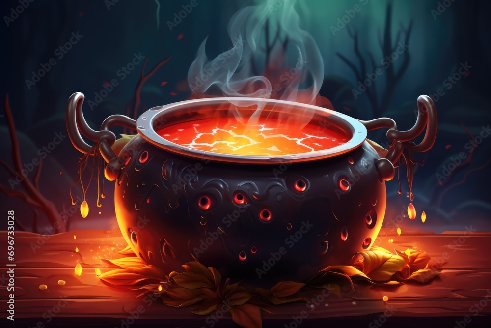 Poster a pot of soup displayed on a rustic wooden table. perfect for food and cooking-related projects