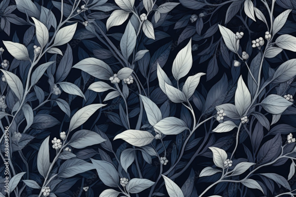Poster A pattern of leaves and berries on a dark background. Suitable for various design projects