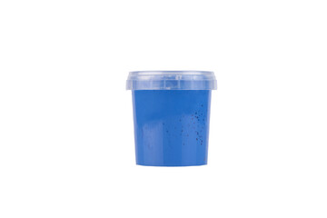 Blue watercolor paint in a jar. Transparent background. PNG