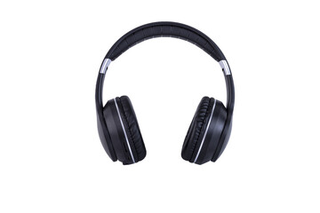 Wireless headphones in black with silver accents. Transparent background. PNG