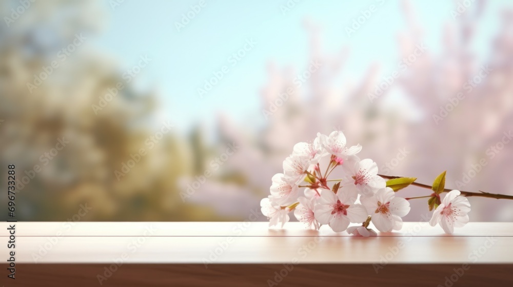 Poster A detailed view of a flower placed on a table. This image can be used to add a touch of nature and beauty to various designs