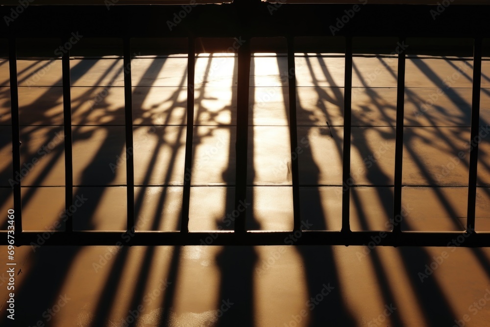 Poster a group of people standing next to each other behind bars. suitable for illustrating concepts of imp