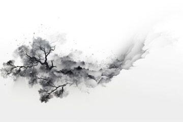A black and white painting of a tree. Suitable for various art projects