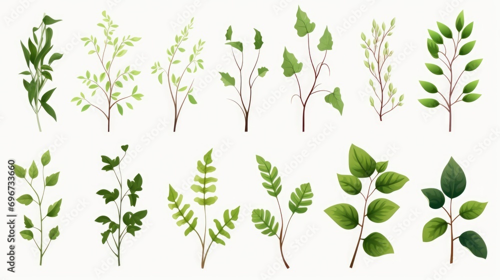 Poster a bunch of green leaves on a white background. versatile image that can be used for various purposes