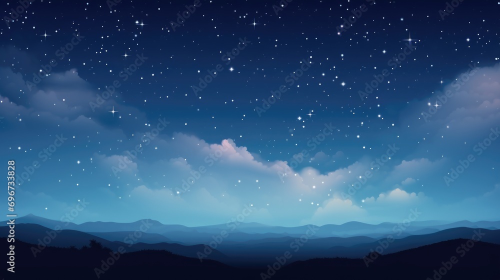 Poster A breathtaking view of a night sky filled with stars and wispy clouds. Perfect for adding a touch of tranquility and wonder to any project