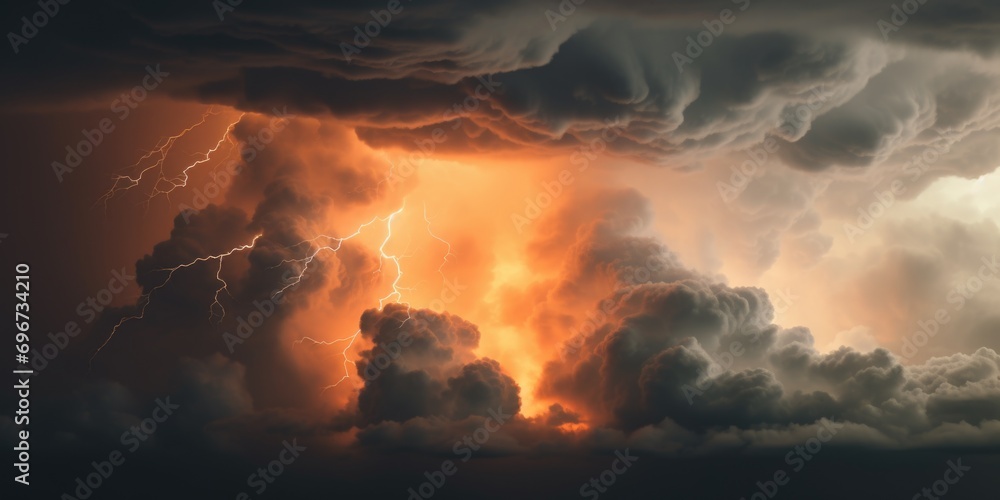 Poster A large cloud filled with intense lightning. Perfect for adding a dramatic touch to your projects