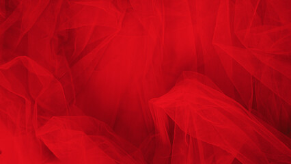 Background crumpled tulle fabric beautiful red color.
