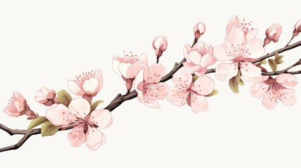 A beautiful branch of a cherry tree with pink flowers. Perfect for adding a touch of nature and springtime to any project or design