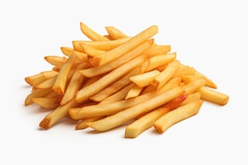 Fototapeta premium A pile of French fries on a clean white surface. Perfect for food lovers and restaurant promotions